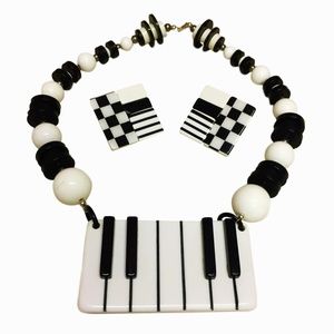 1980s Chunky Necklace and Earrings - Keyboard